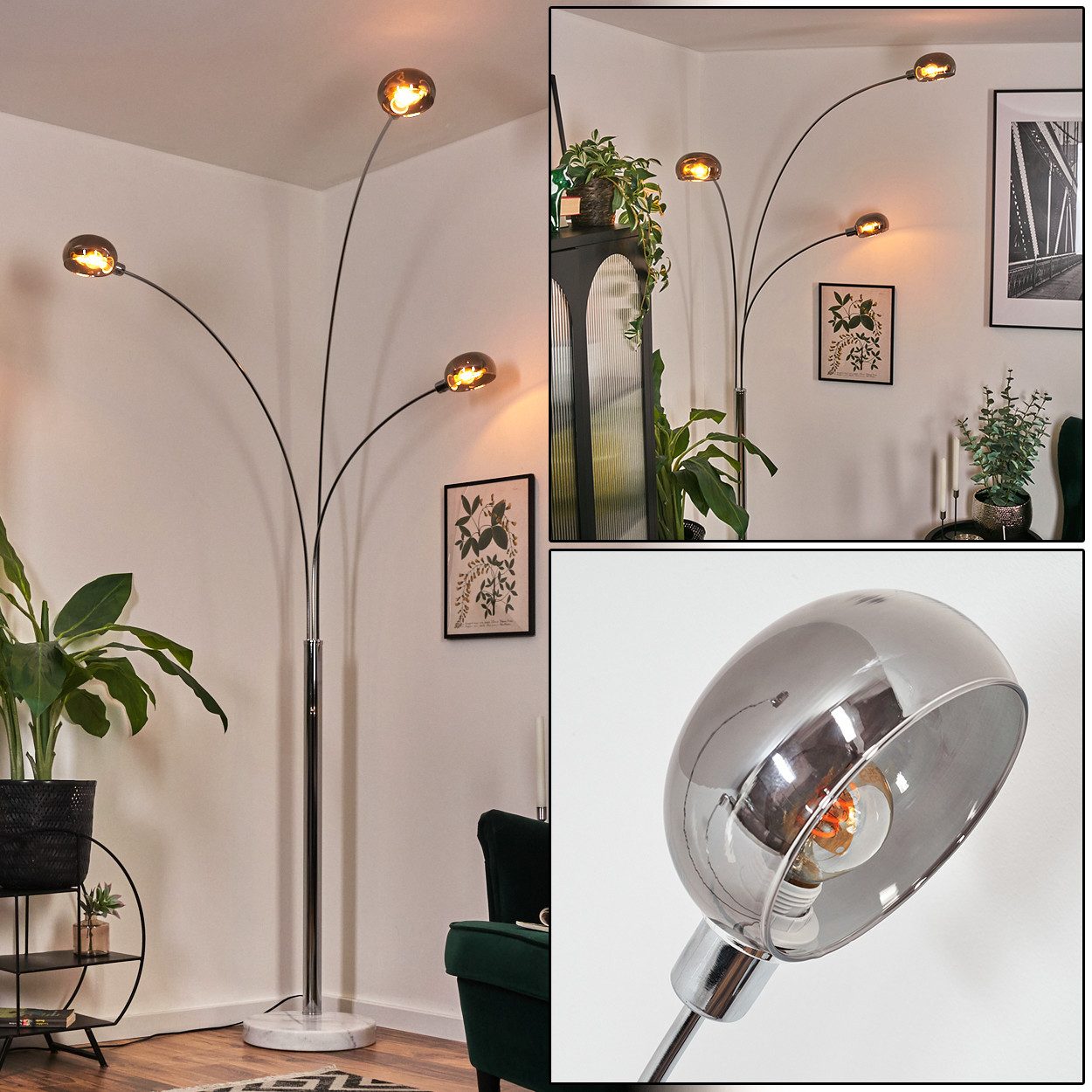 Stehlampe Stehlampe aus Metall in Weiß/Chrom/Rauch im Retro/Vintage-Design