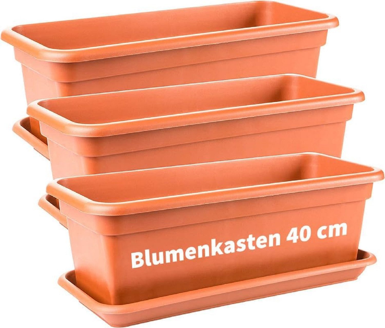 2friends Blumenkasten 3er Set, mit Untersetzer aus Kunststoff 40T x 17B x 14H cm, Balkon Blumenkasten Terracotta