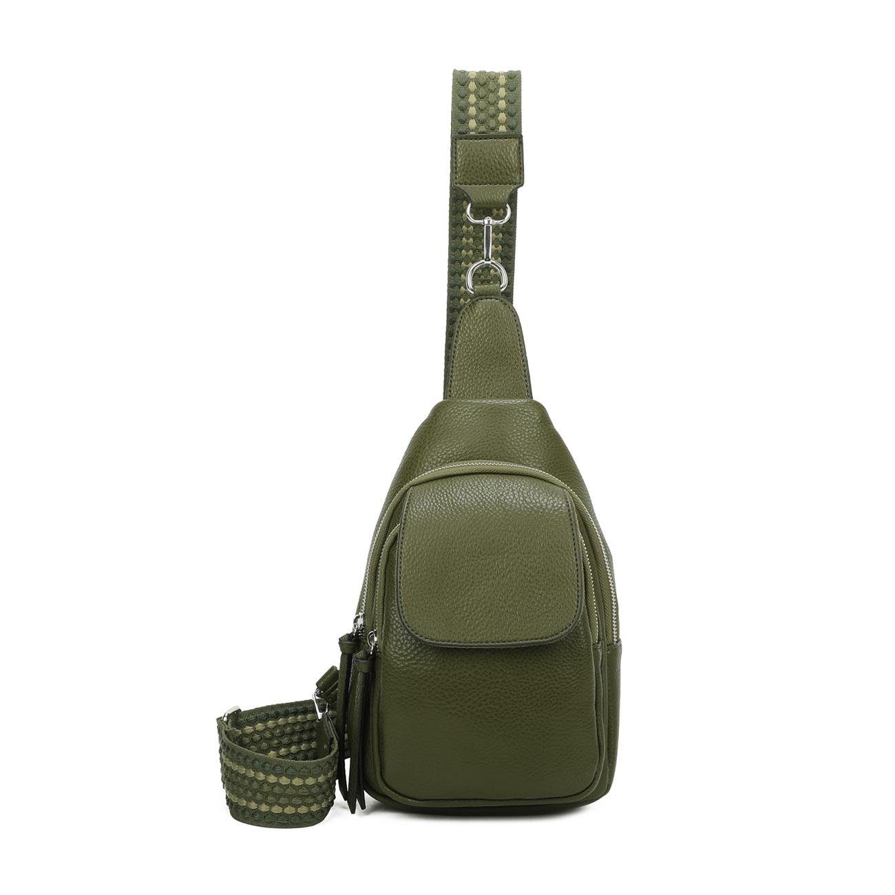 ITALYSHOP24 Schultertasche Damen CrossOver Body bag Sling Brusttasche Umhängetasche Leder Optik (Spar-Set Crossover mit Brustgurt), Rucksack, langes Riemen, leicht, viele Fächer, RV-Fach Rückseite