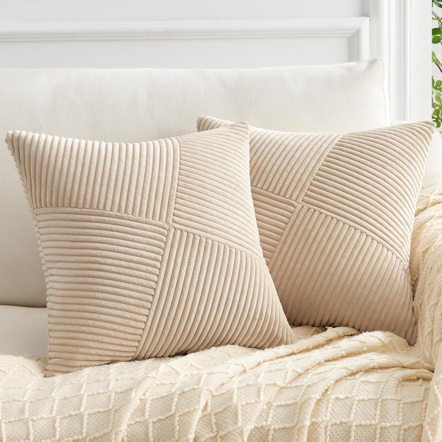 Topfinel Kissenbezüge Kordsamt 2er Set-Windmühle Streifen Muster-Sofakissen günstig online kaufen