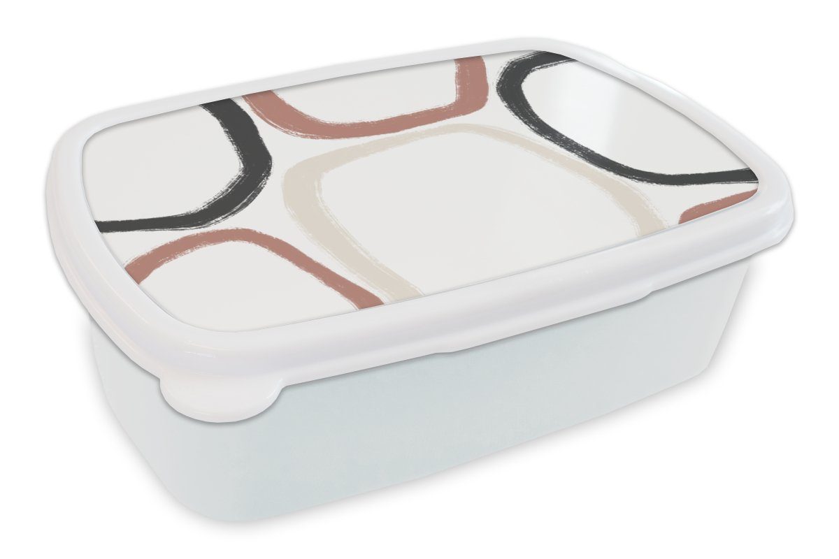 MuchoWow Lunchbox Minimalismus - Geometrische Formen - Pastell - Muster, Kunststoff, (2-tlg), Brotbox für Kinder und Erwachsene, Brotdose, für Jungs und Mädchen weiß | Lunchboxen