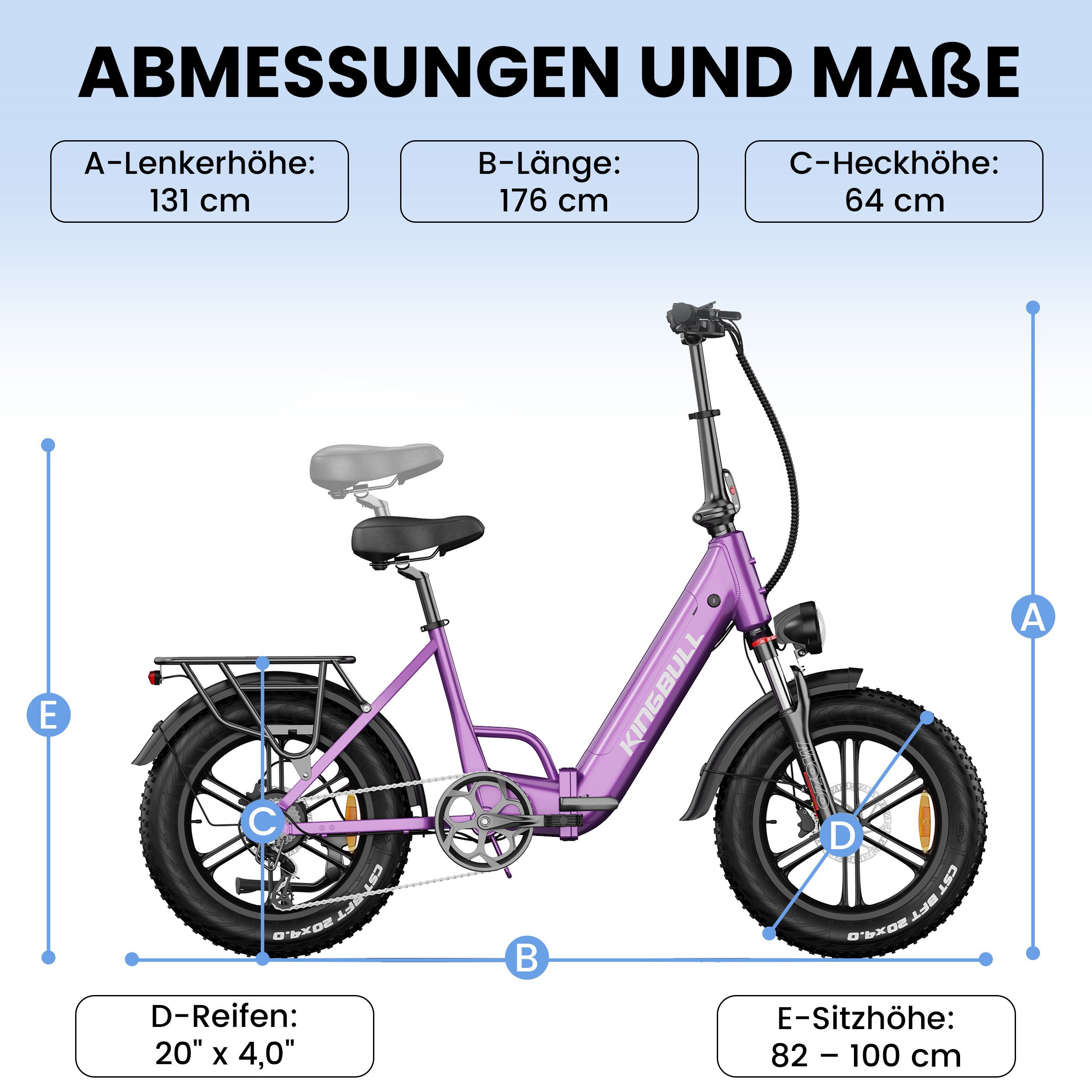 Vankel E-Bike Cityrad KLR herren Elektrofahrrad 648WH cityrad 20×4.0 damen 13.5AH max.100km, Kettenschaltung, Heckmotor, 648 Wh, (Beleuchtungsset mit Batterieladegerät, Batterieschlüssel, Werkzeug), 7 Gang, 648Wh Akku, Elektrofahrrad mit Gepäckträger, E-bikes