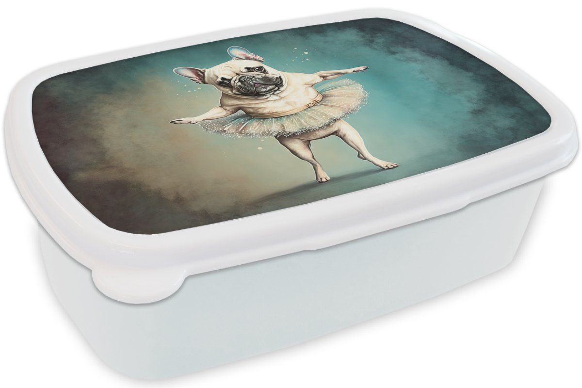 Lunchbox (2-tlg), - Kinder - Tutu Jungs Hund und MuchoWow Mädchen Abstrakt Ballett Erwachsene, Porträt - Brotdose, Kunststoff, für für Kind, weiß - - Brotbox und