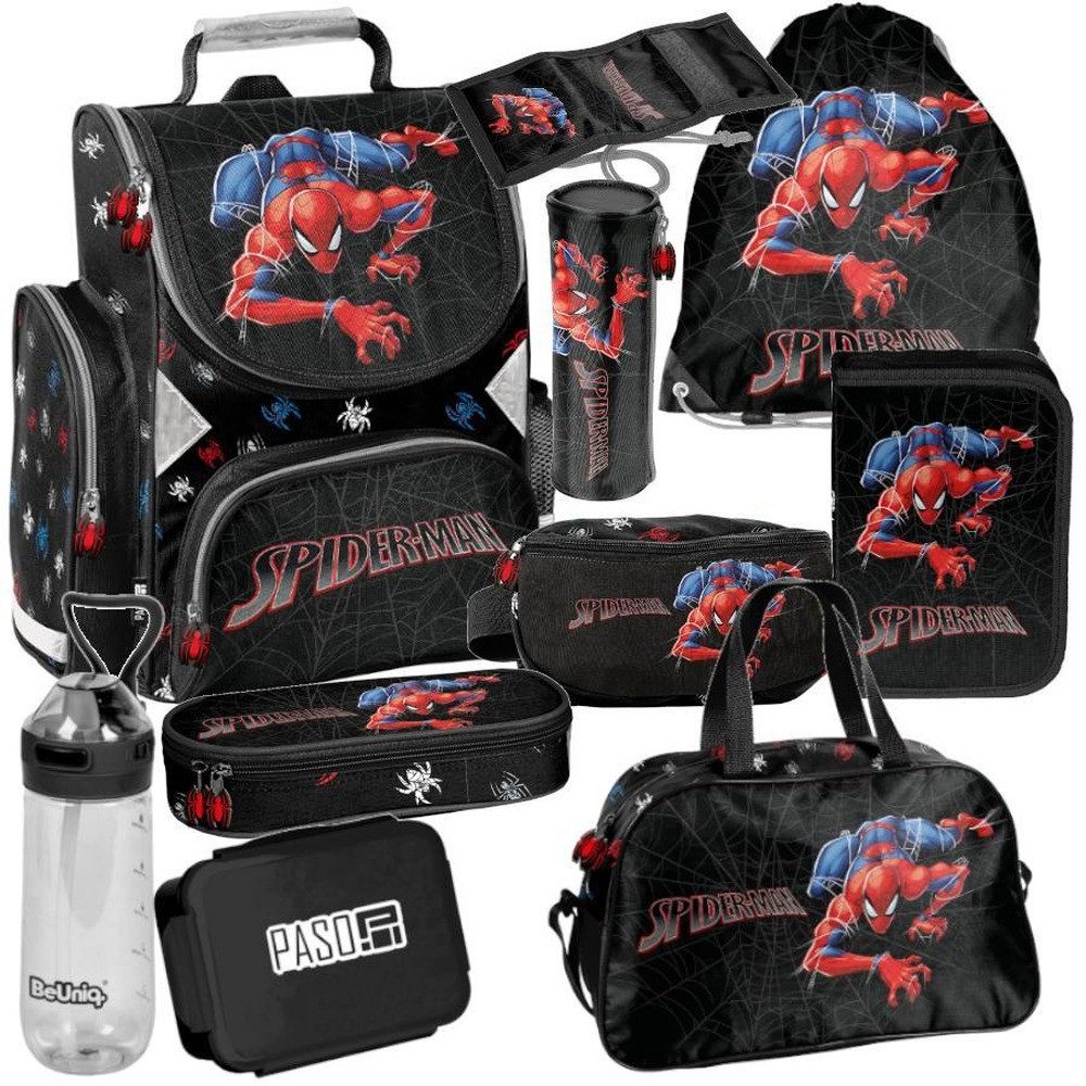 PASO Schulrucksack (Schulset, 10-tlg), Spider-Man Mega Set XXL 10-teilig – Schwarz
