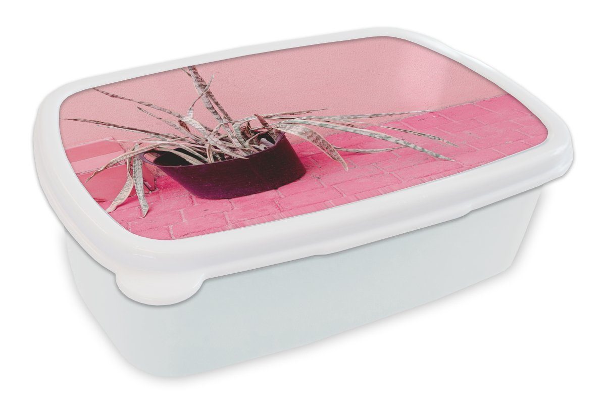 MuchoWow Lunchbox Sommer - Rosa - Pflanzen, Kunststoff, (2-tlg), Brotbox für Kinder und Erwachsene, Brotdose, für Jungs und Mädchen weiß