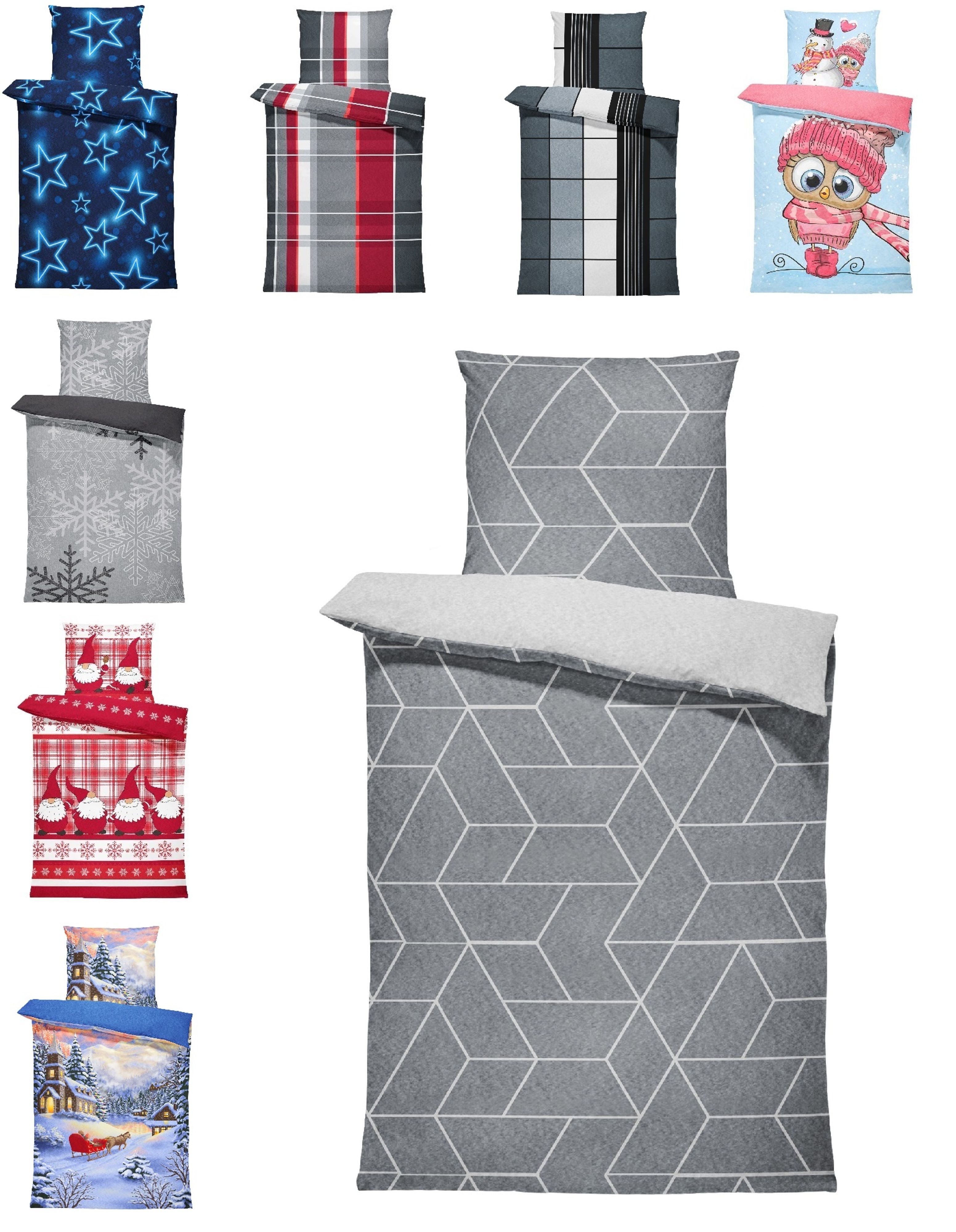 One Home Постельное белье Winter Thermofleece, Fleece, 3 teilig, Geometrisch Wende, kuschelig flauschig warm weich Modern