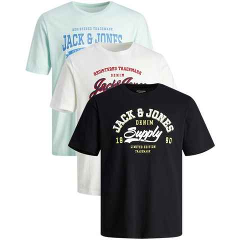 Jack & Jones Print-Shirt (Spar Set, 3er-Pack) Shirts mit Printaufdruck aus Baumwolle