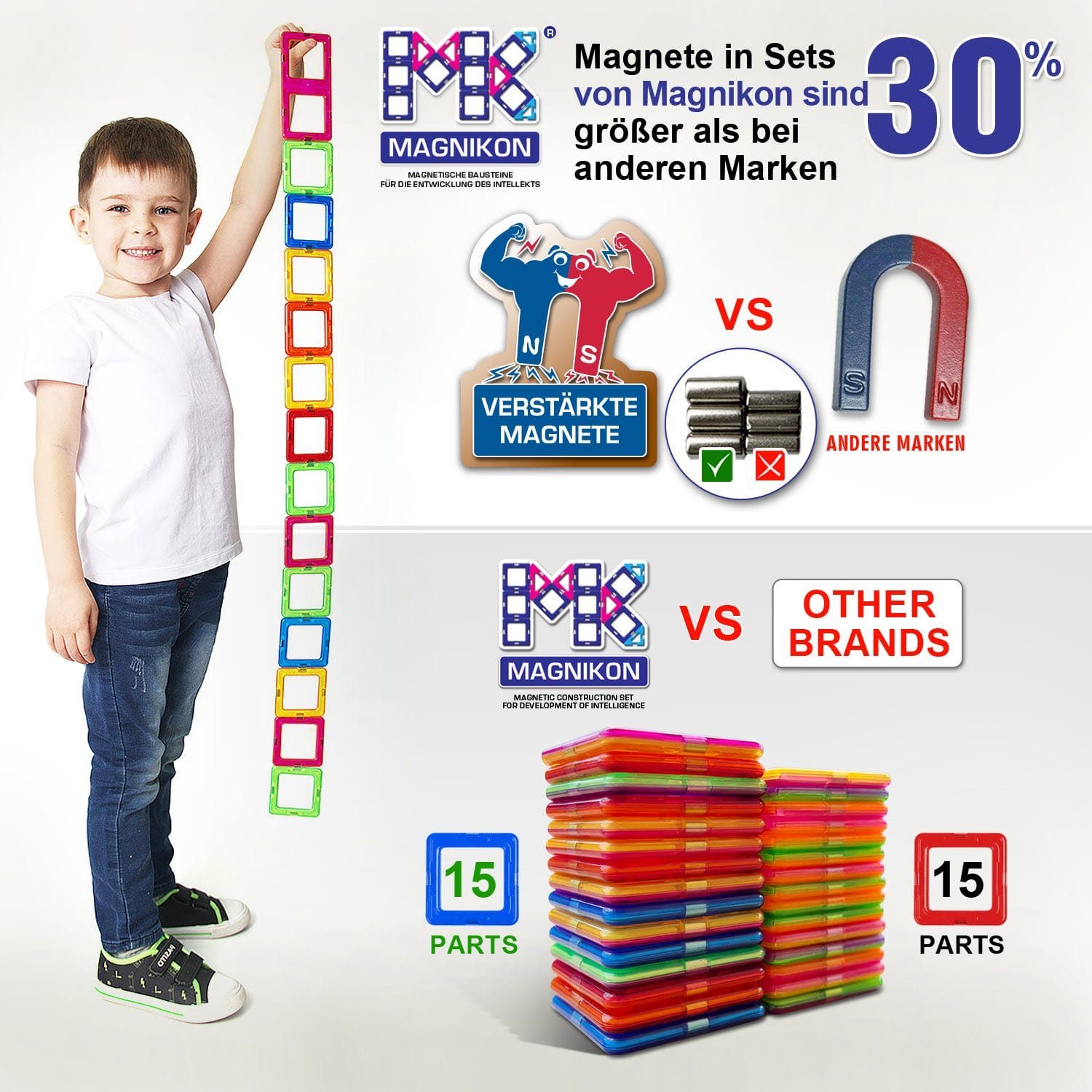 MAGNIKON Magnetspiel Bauklötze MK-22 “DINO”, 22 Teile Magnetspielbausteine, (Magnetische Bausteine, 22 St., verstärkte Magnete), robuster Kunsstof