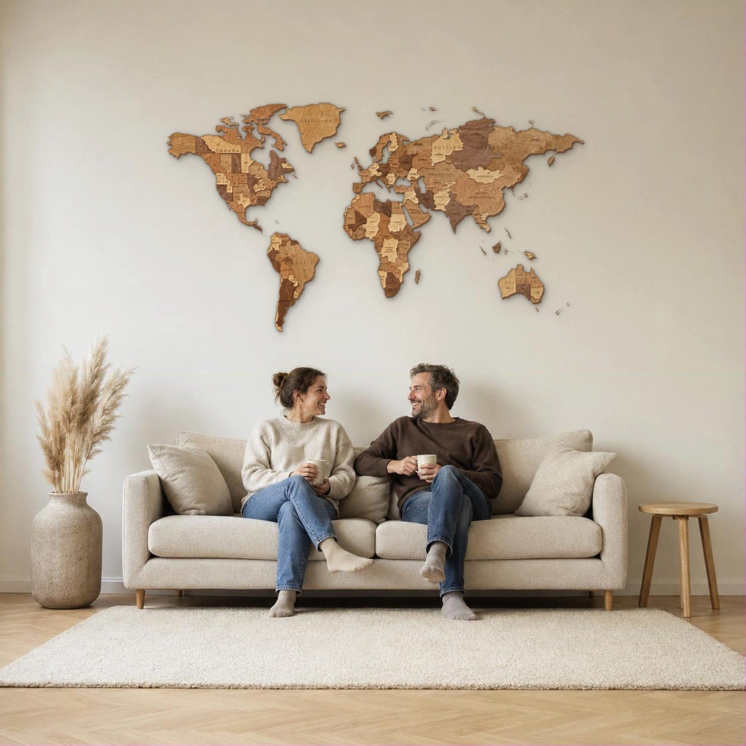 Eco Wood Art Wandbild Mehrfarbige Holz Weltkarten Wanddeko, Weltkarte