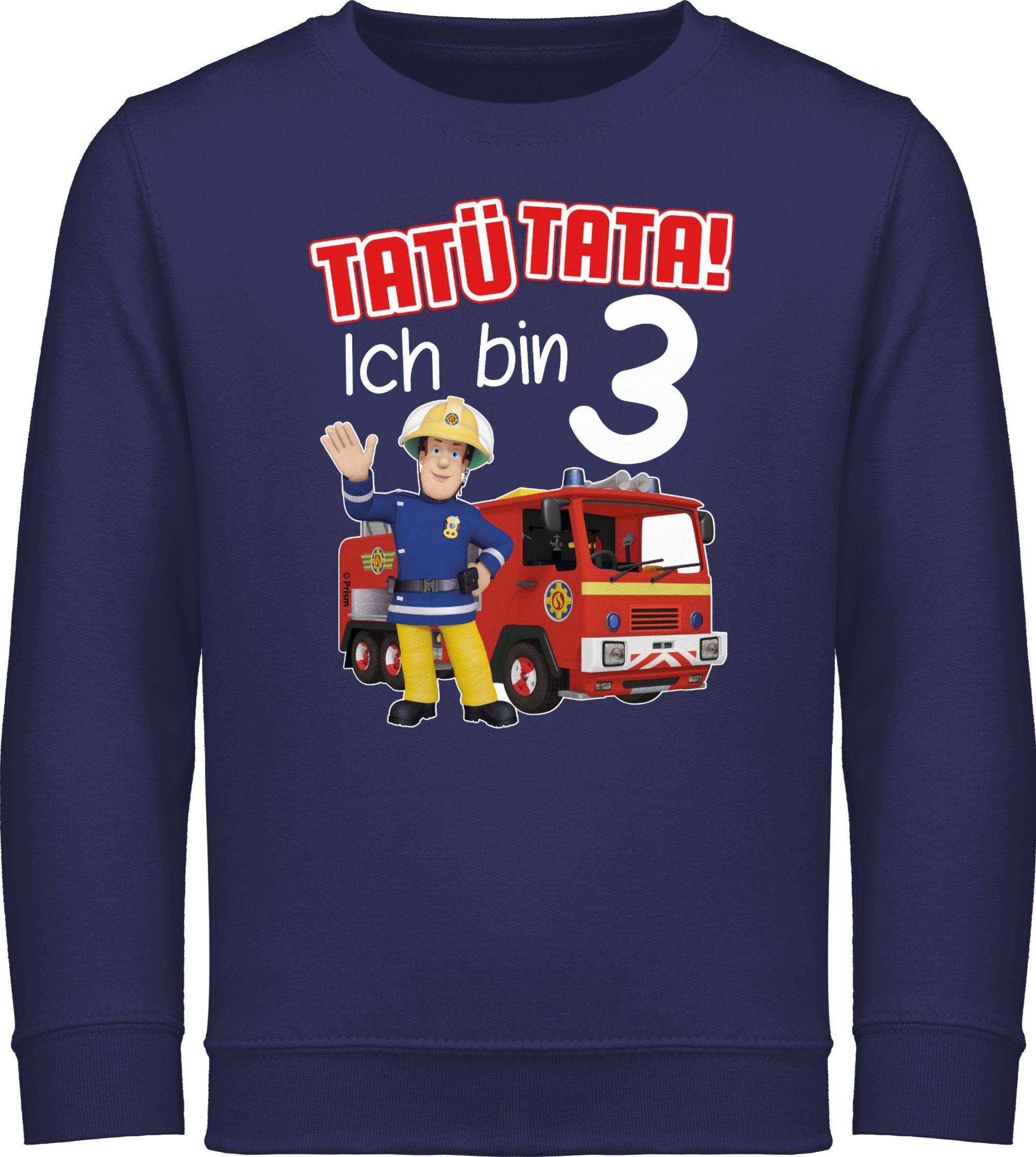 Shirtracer Sweatshirt Tatü Tata! Ich bin 3 Geburtstag Feuerwehrmann Sam Mädchen 1 Navy Blau