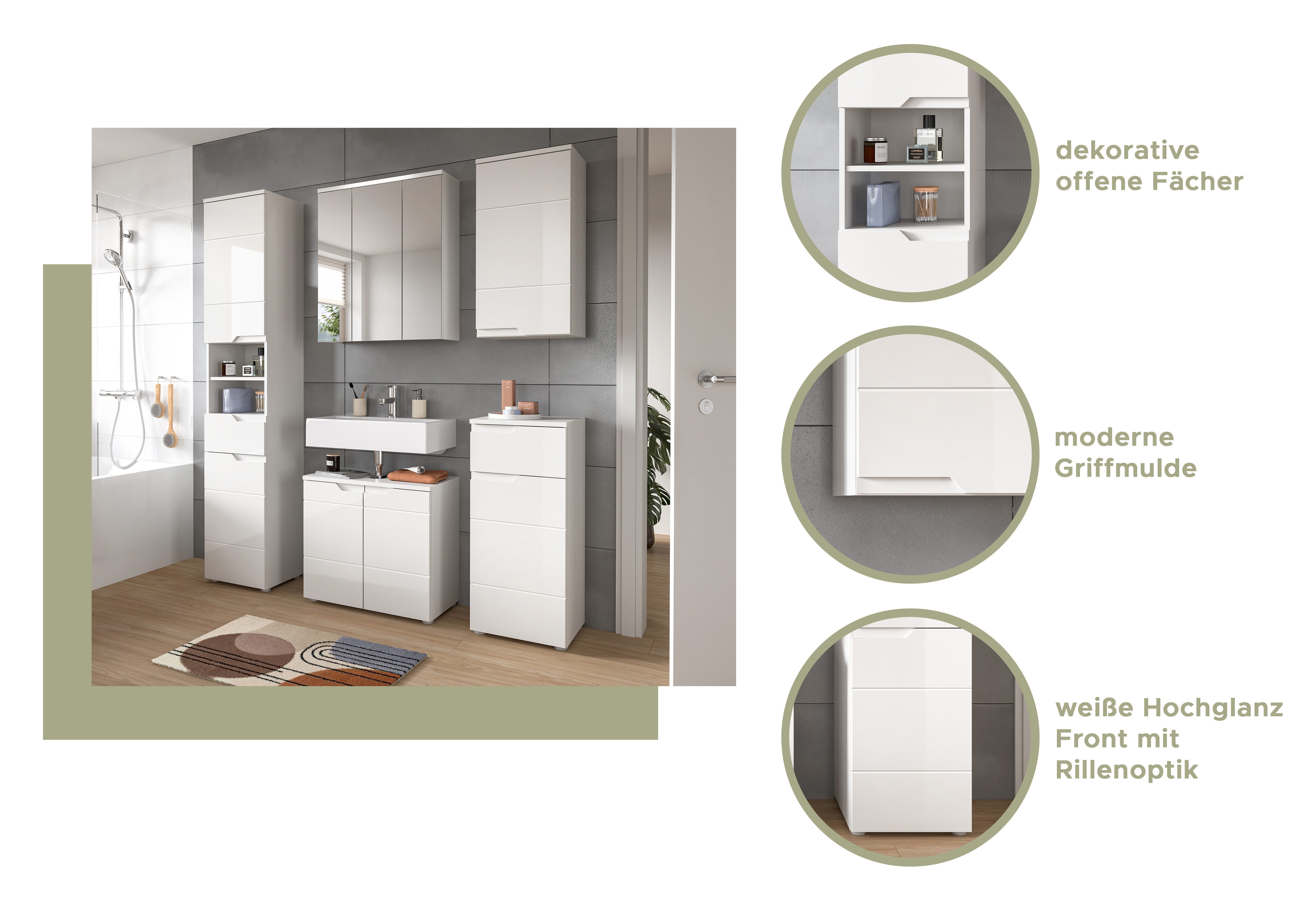 INOSIGN Waschbeckenunterschrank CAPRI, Breite 63 cm, mit Siphonausschnitt, 2 Türen & 1 Einlegeboden WBU, Unterschrank, Badschrank, Badunterschrank, Waschbeckenschrank