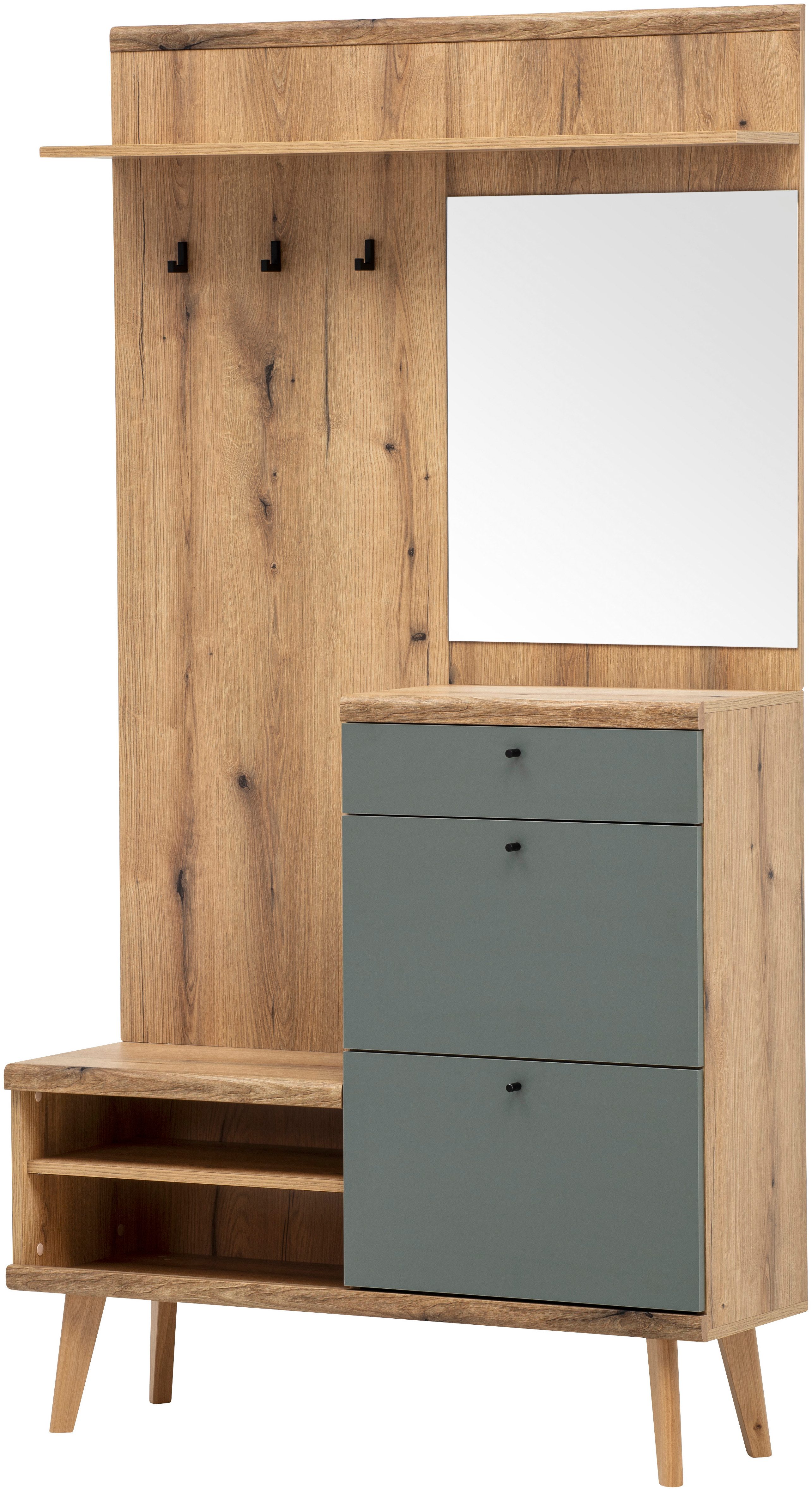 Home affaire Kompaktgarderobe Mavas, Garderobe, Garderobenschrank, ScandicDesign, Evoke Eiche/Salbei ausreichend Stauraum, für kleine Räume geeignet, 110 cm breit