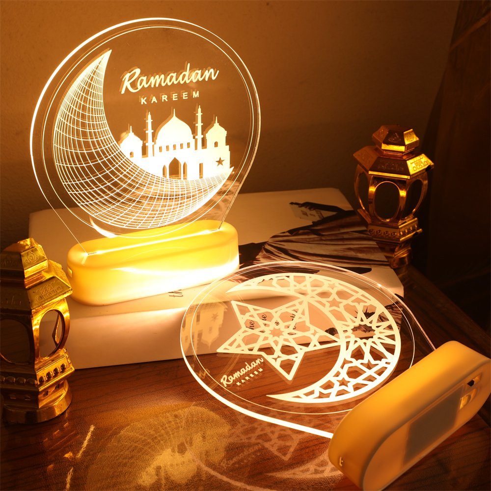 Ramadan LED Batteriebetrieben,warmweiß Dekolicht Nachtlichter, Mubarak 3D-Illusion, Sunicol