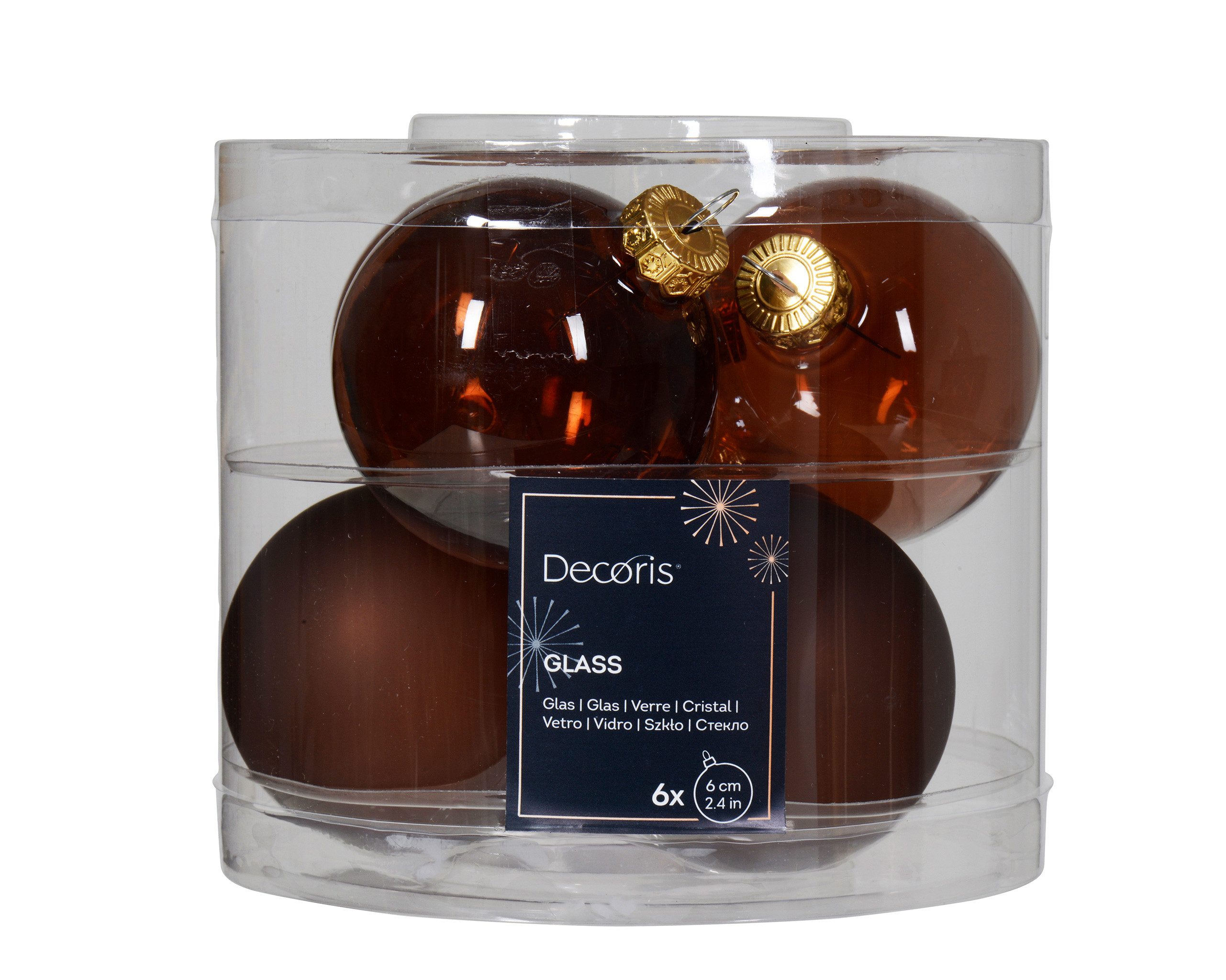 Kaemingk Weihnachtsbaumkugel, Weihnachtskugeln Glas 6cm x 6 Stück - Espressobraun transparent