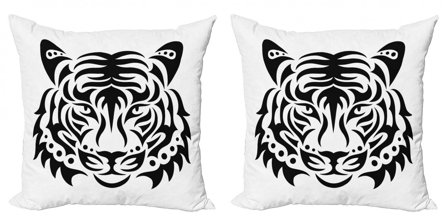 Doppelseitiger Modern (2 Stück), weißer Wilde Kissenbezüge Tiger Abakuhaus Accent Tiger-Kopf Digitaldruck,