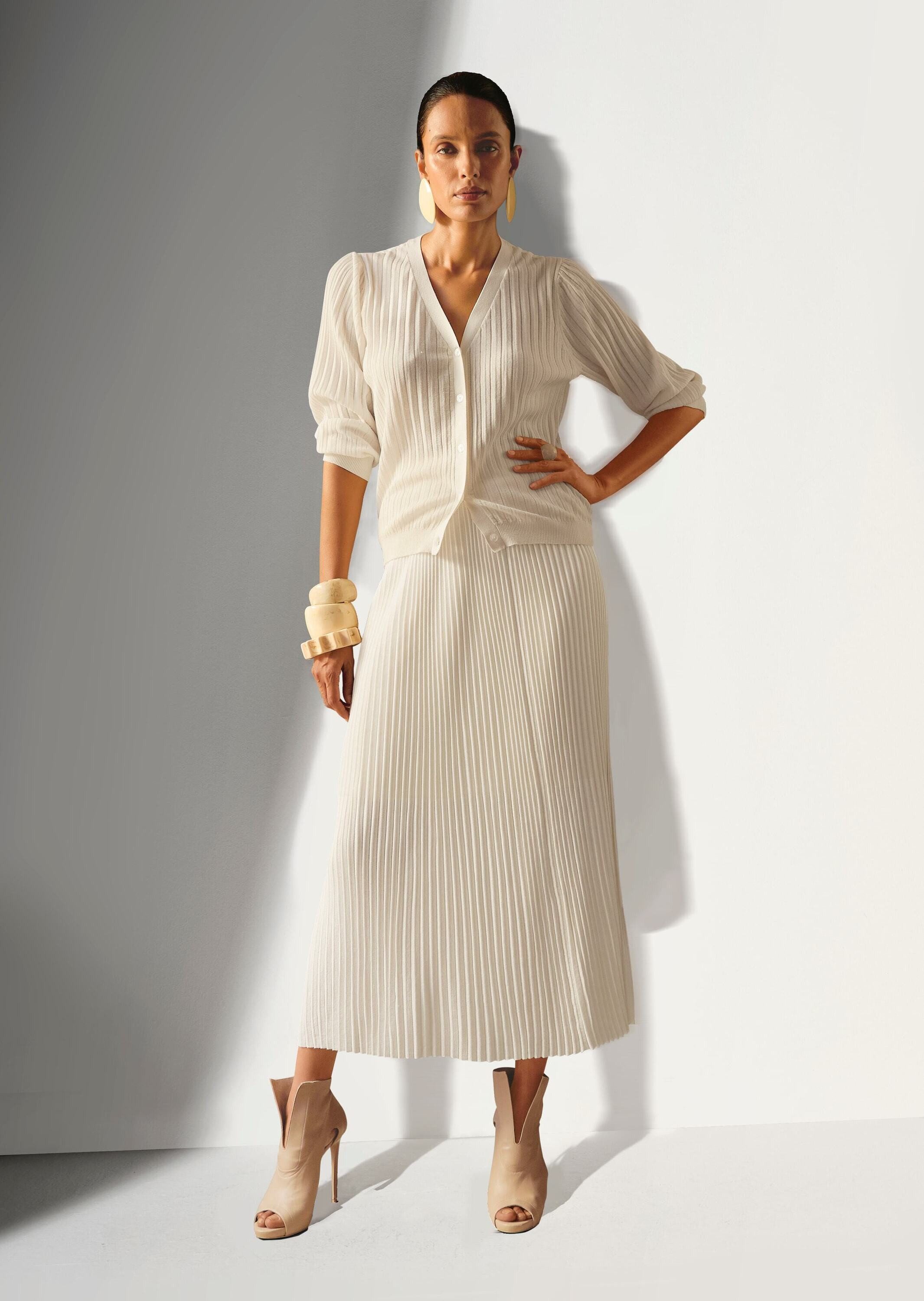 MADELEINE Strickkleid Midi-Strickrock mit elastischem Bund, Plissee Leichter, bequemer Rock mit Front-Schlitzen, Jersey-Futter
