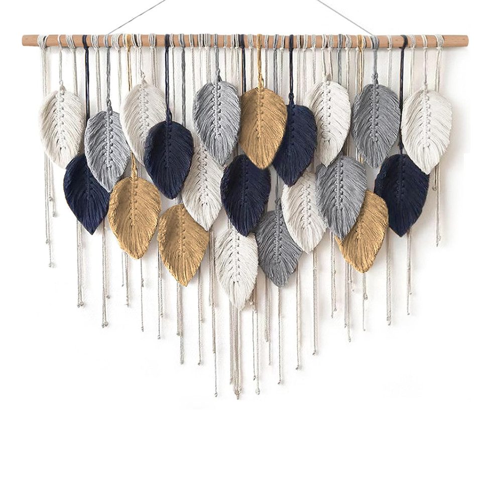 Agger Wanddekoobjekt Großer Wandbehang Wandteppich, Boho Makramee Gewebte Handgemachte, Quaste Blatt Tapisserie Böhmische Wandkunst Dekor