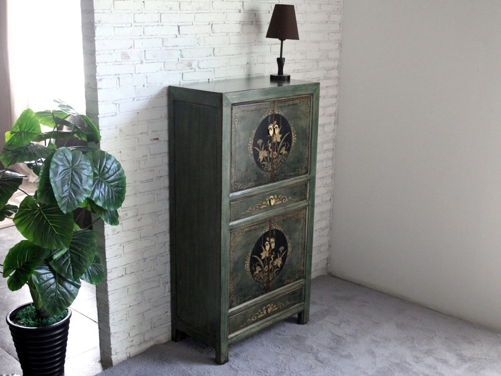 OPIUM OUTLET Kleiderschrank Chinesischer Hochzeitsschrank orientalischer Schrank Vintage Möbel (komplett montiert, asia asiatisch chinesisch orientalisch) Breite 80 cm; Höhe 154 cm; Tiefe 42 cm