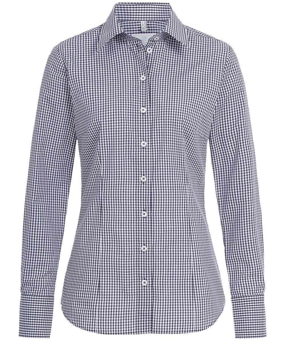 Langarmbluse Greiff Corporate Bluse BASIC Damen OEKO TEX® Blau kariert 40