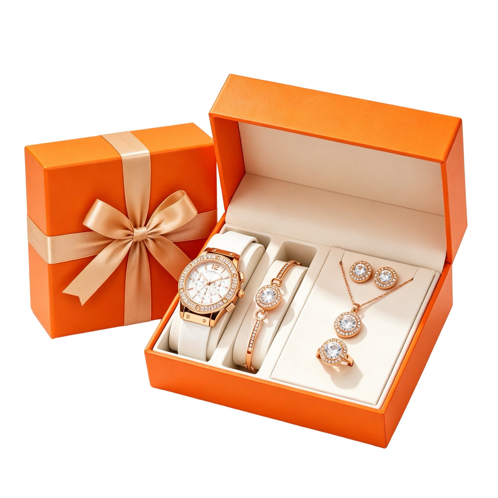 Fyrove Quarzuhr Damen Geschenkset Schmuck mit Uhr, Geschenk für Frauen, (mit Armbanduhr, Halskette, Armband, Ohrringen und Ring, Geschenk für Frauen, 5-tlg., Damen-Armbanduhr, Elegante Damenuhr), Perfektes Geschenk für Sie,Weihnachtsgeschenk für Frauen