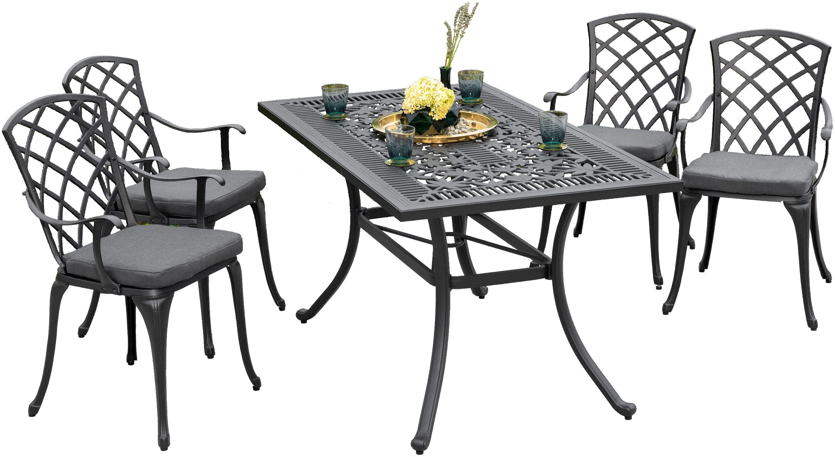 MERXX Garten-Essgruppe Rhodos, (Set, 9-tlg), 4 Sessel,inkl. Auflagen, Tisch