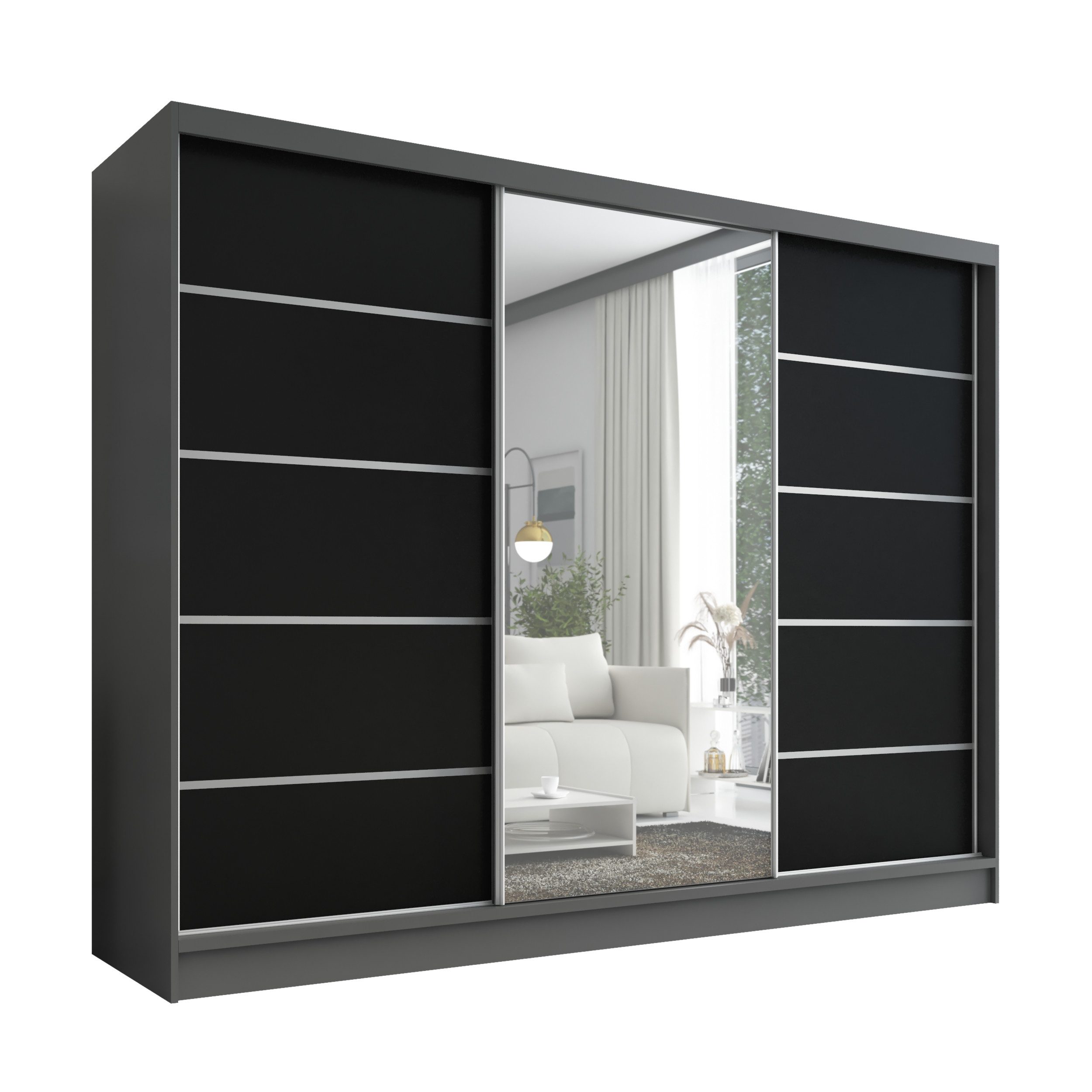 A&J MöbelLand GmbH Schiebetürenschrank AURELIA 1 Moderner 3-türiger Kleiderschrank mit Spiegel (TOP ANGEBOT! Geräumiger Schrank mit einer Breite von 200 cm ideal zur Aufbewahrung von Kleidung und Accessoires. Wählen Sie das ideale Modell für Ihr Schlafzimmer!, TOP PRODUKT) Breite: 200 cm, Höhe: 215 cm, Tiefe: 59,5 cm