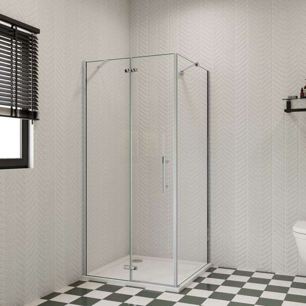 Duschparadies Eckdusche 195cm Scharniertür Falttür mit Seitenwand Duschtür Duschkabine, BxT: 76x70 cm, ebenerdiger Einbau möglich