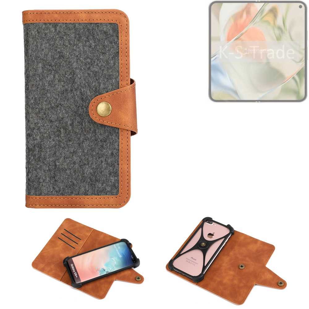K-S-Trade Handyhülle für Google Pixel 9 Pro Fold, Schutzhülle Handyhülle Filz Hülle Kunst-Leder dunkelgrau braun