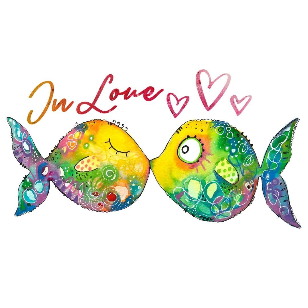 K&L Wall Art Wandtattoo Wandtattoo Hagenmeyer Badezimmer Sticker Verliebte Fische Familie, Wandbild selbstklebend, entfernbar
