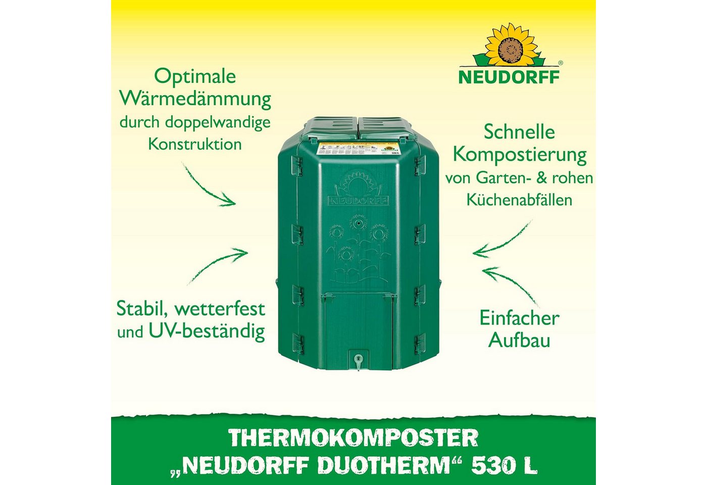 Thumbnail - Neudorff Thermokomposter Thermokomposter "Neudorff DuoTherm 530 l" 1 Stk., (Wetterfester und UV-beständiger Komposter, z...