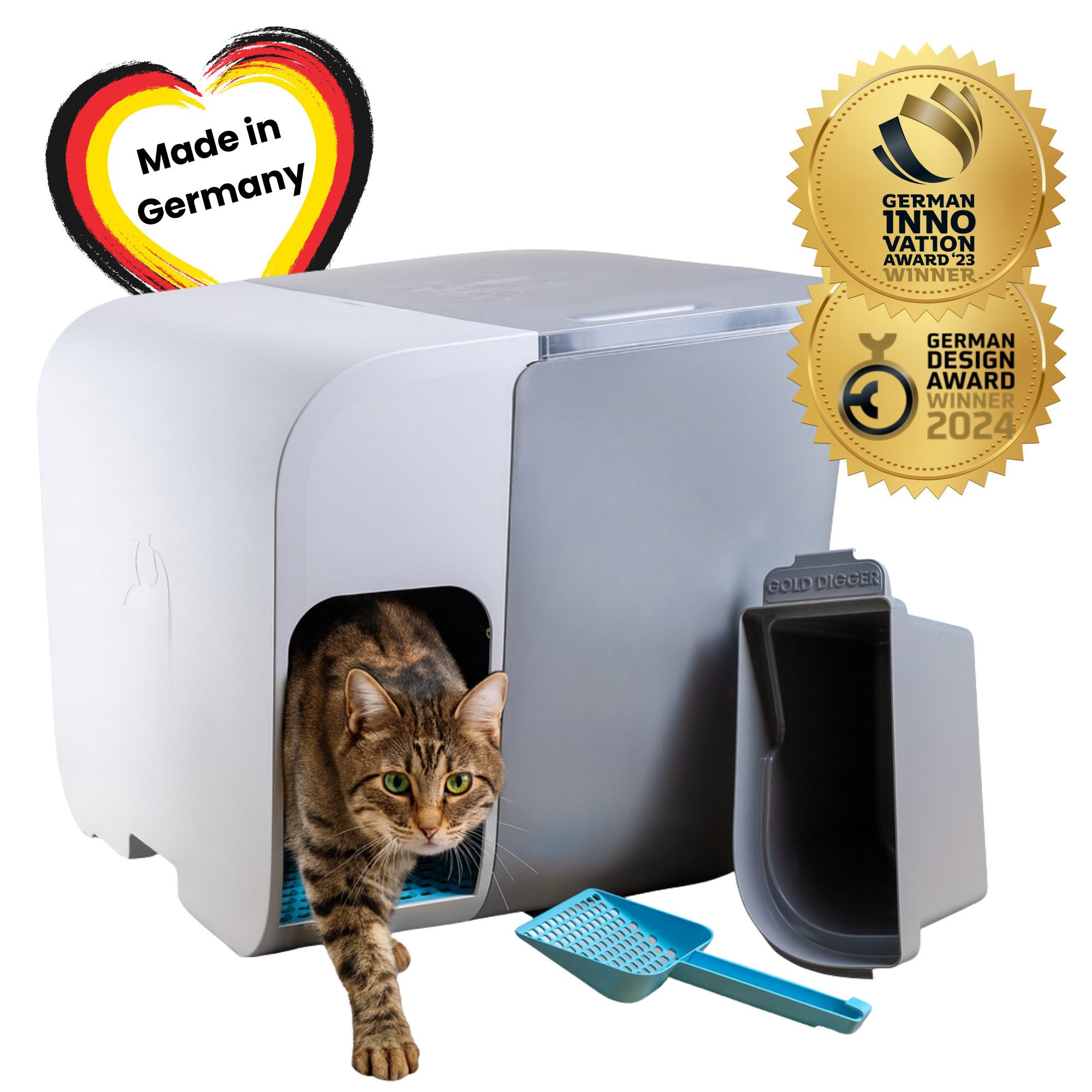 elly&bruce Katzentoilette, innovative Katzentoilette "Cloou", XL Katzenklo geschlossen, inkl. Schaufel & Eimer, Weniger Streu