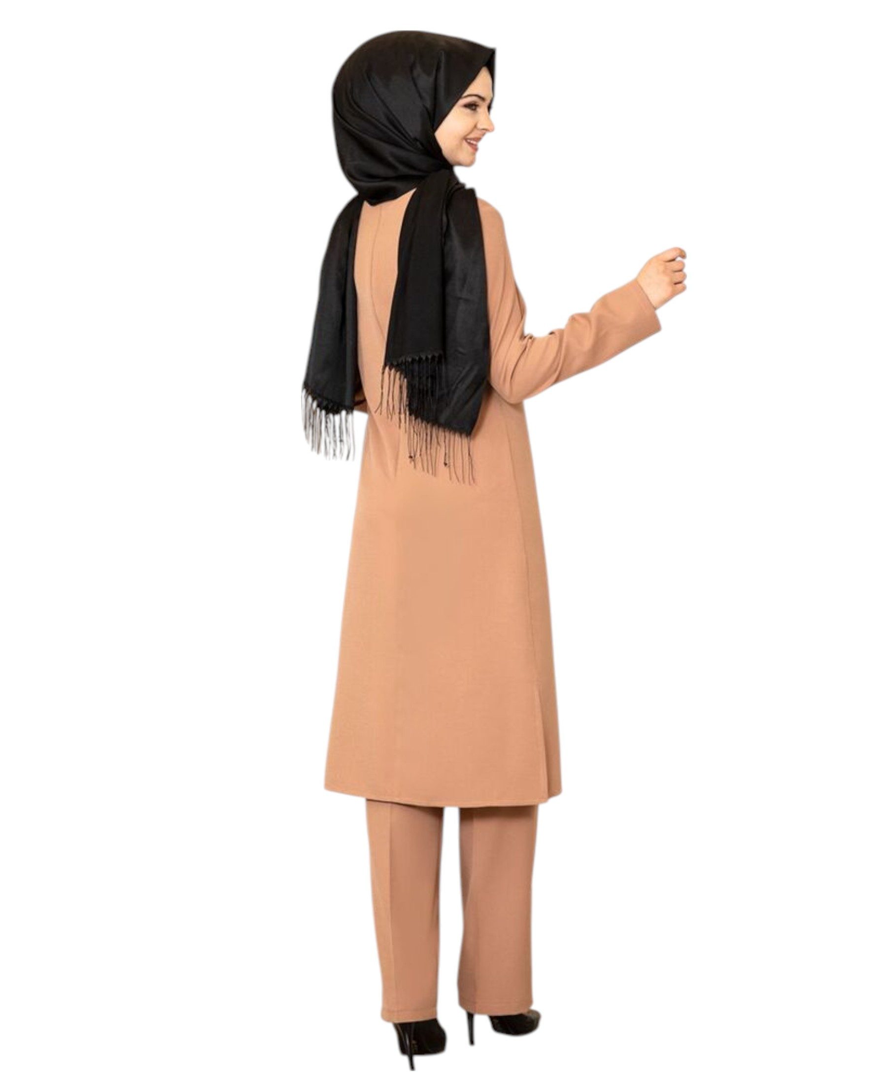 fashionshowcase Anzug Damen Zweiteiler - Gerippte Longtunika mit Hose - Modest Fashion