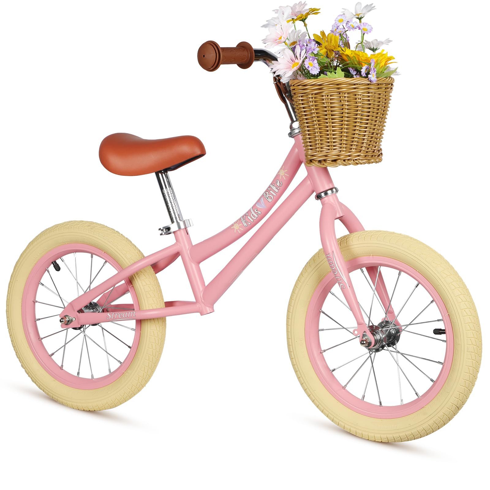 H.yeed Laufrad mit abnehmbarem Korb für Kinder 14 Zoll, ohne Pedal Kleinkindfahrrad für 3 4 5 6, höhenverstellbar