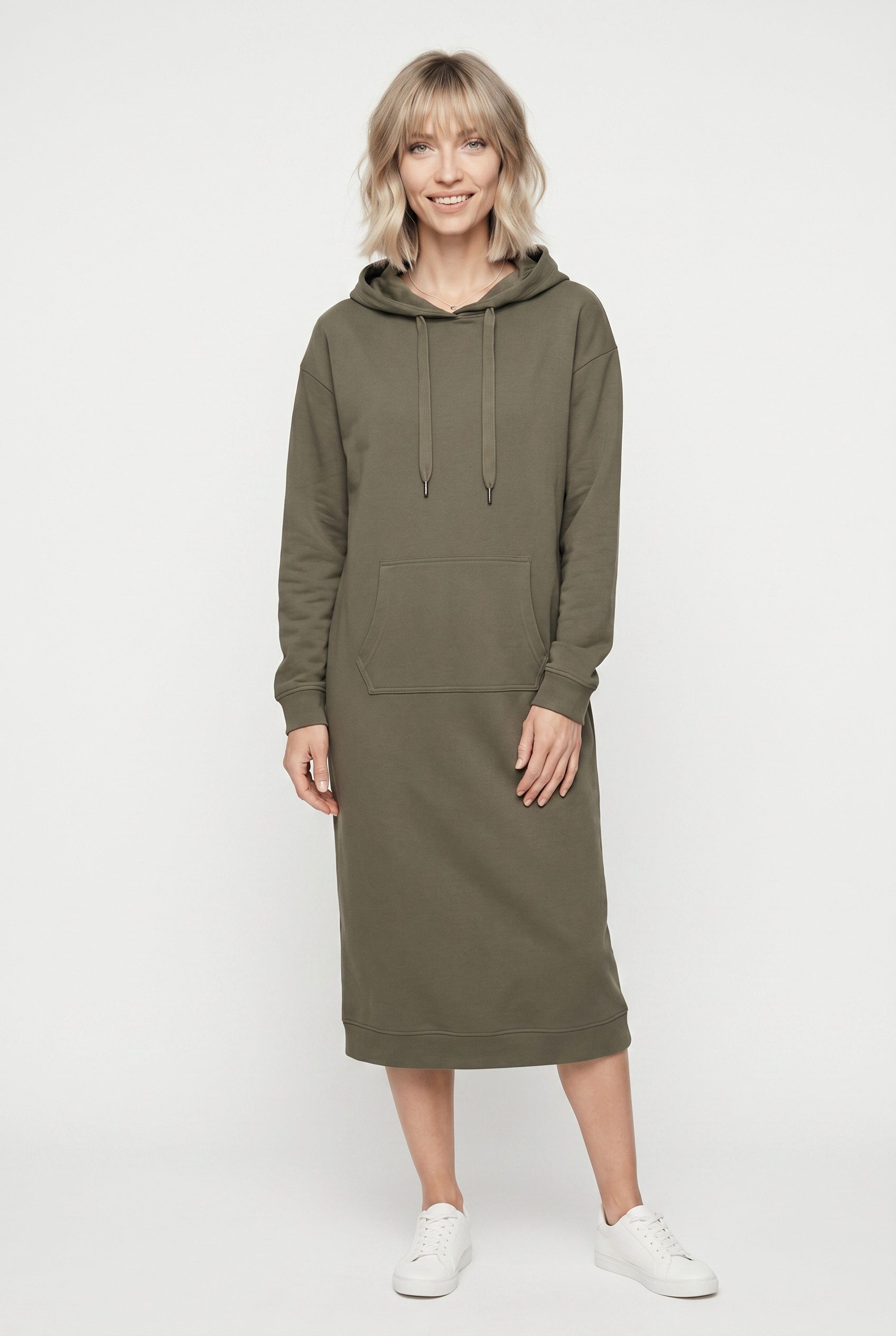 bonprix Sweatkleid mit Kapuze, aus Baumwolle und Viskose, lockere Passform