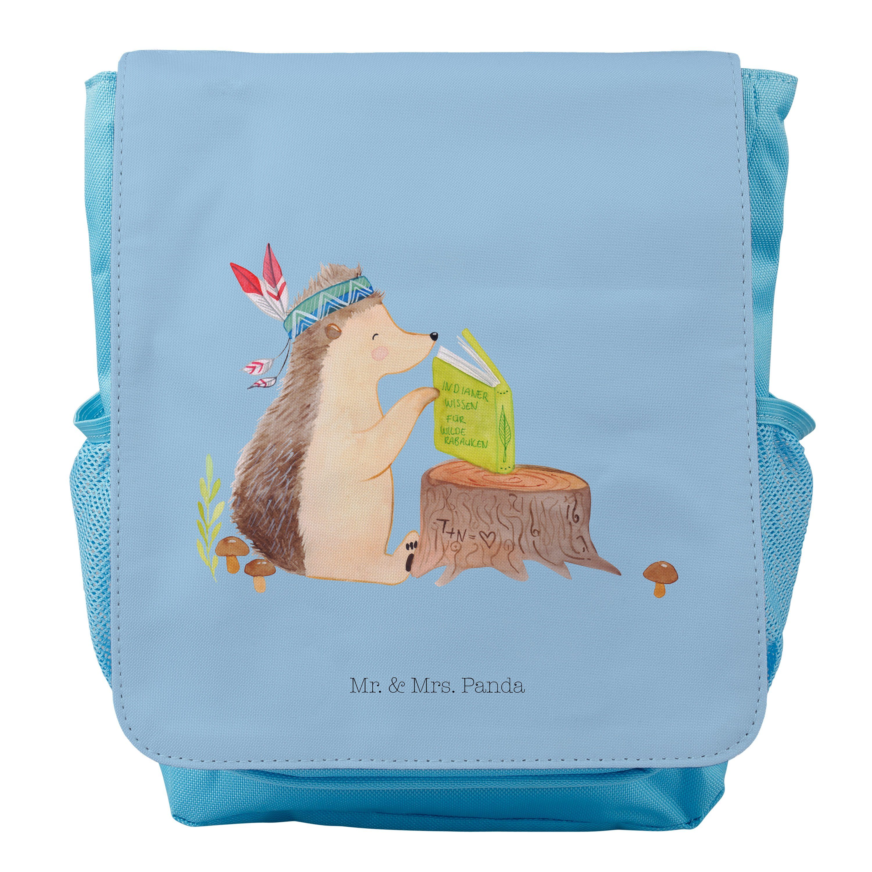 Mr. & Mrs. Panda Kinderrucksack Igel mit Federkopfschmuck - Blau Pastell - Geschenk, Kids, Lagerfeuer