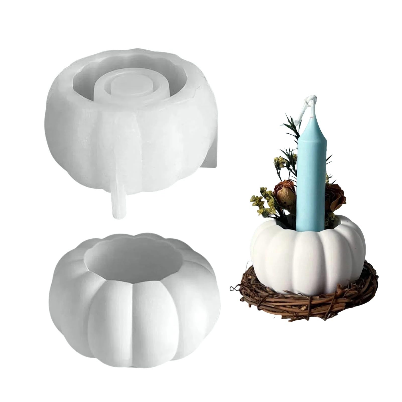 FOUORTUNATE-BEE Backform Kürbis Silikonform für Kerzenhalter Gießform Halloween DIY Deko, Silikon Gießform Kürbis für Kerzenhalter, Herbstdeko und Geschenke