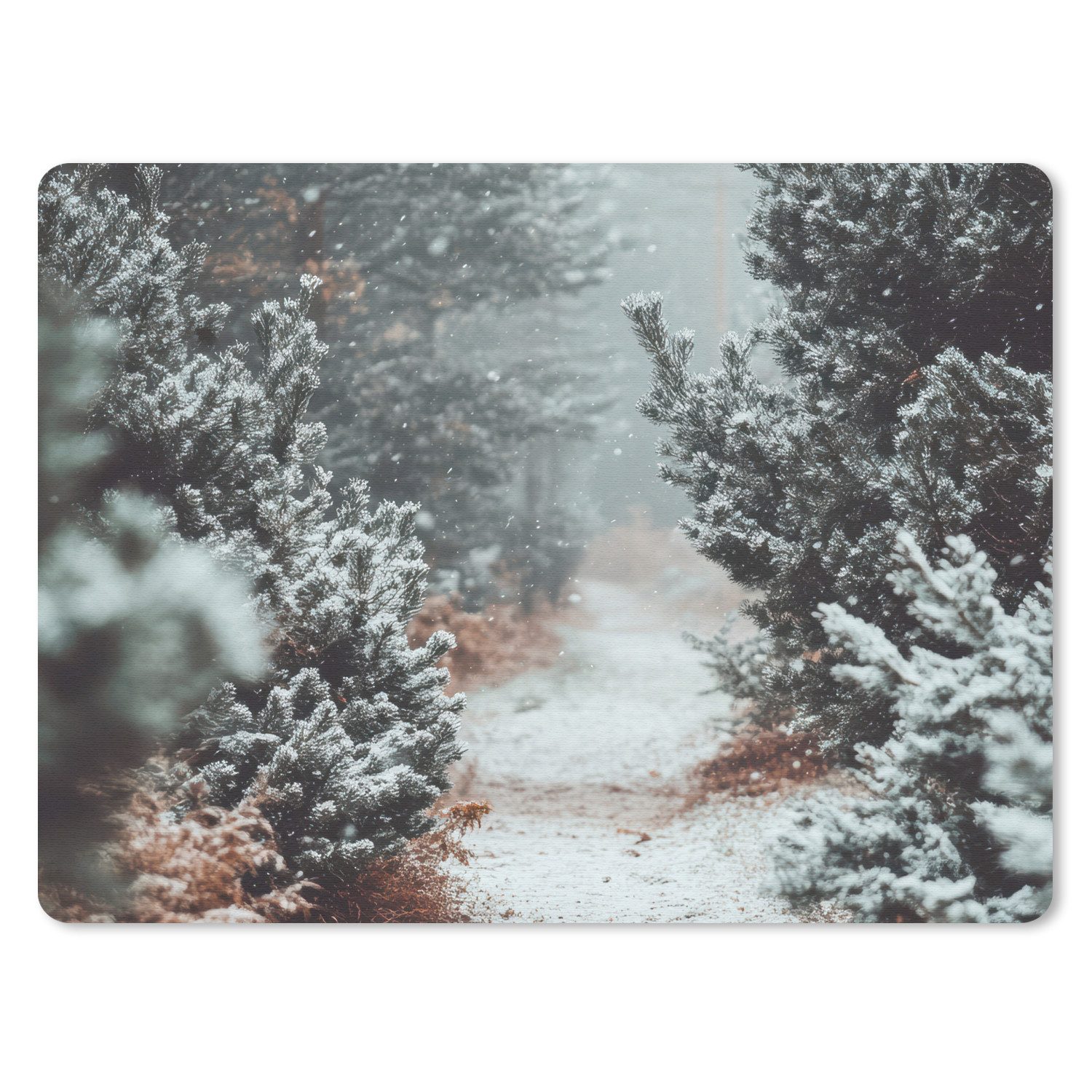 MuchoWow Mauspad Wald - Winter - Bäume - Natur - Weg - Schnee (1-St), Gaming, Mousepad Klein, Büro Zubehör, Mausunterlage, 23x19 cm