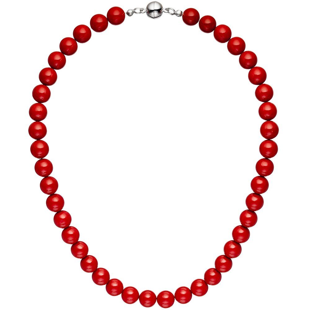 Schmuck Krone Goldkette Kette aus Muschelkern-Perlen, rot, 45cm