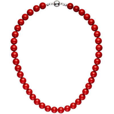 Schmuck Krone Perlenkette Kette Collier Halskette Kugelkette aus Muschelkern-Perlen rot Perlenkette 45cm