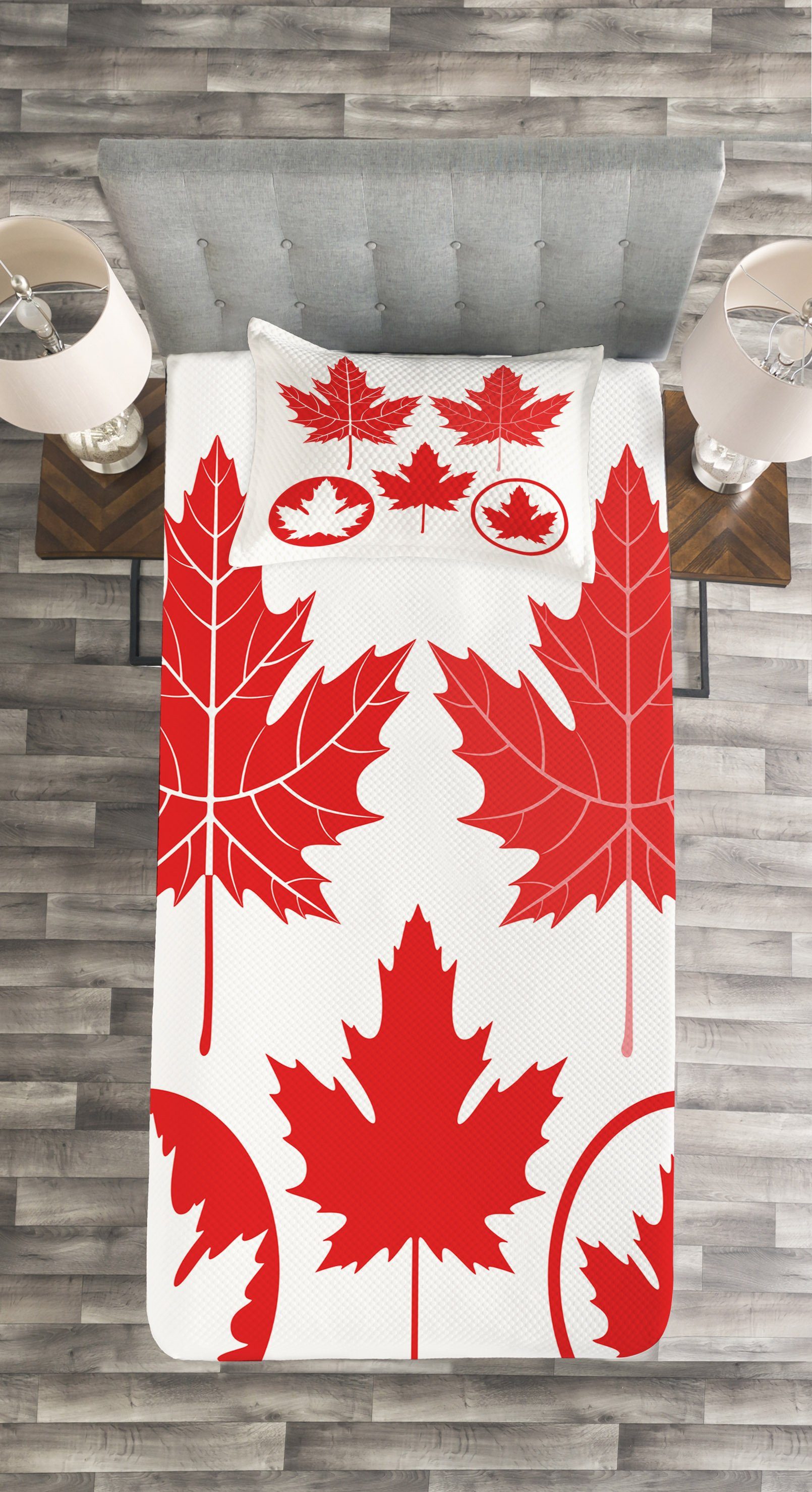 mit Blätter Set Abakuhaus, Kanadische Waschbar, Flagge Tagesdecke Kissenbezügen Motive