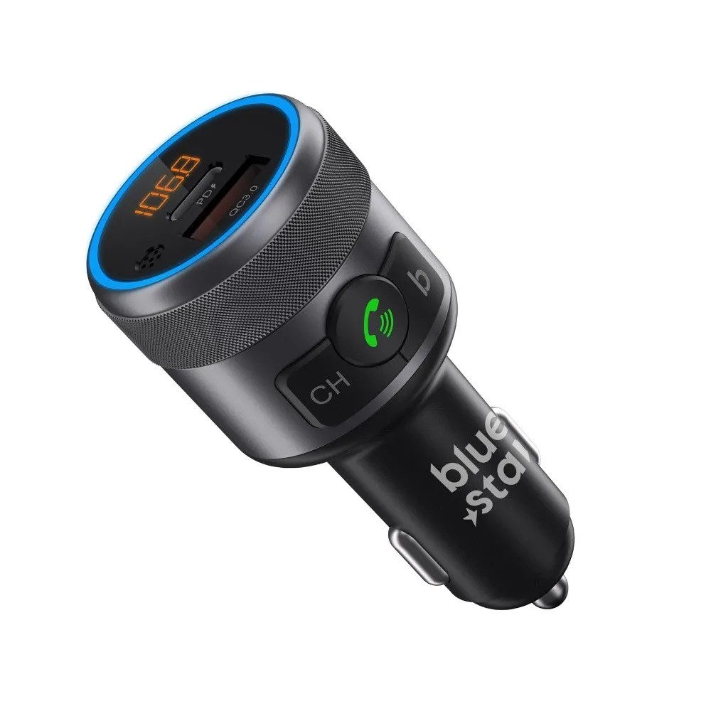 Transmitter FM mit Audladefunktion in Grau QC3.0 PD 42W LED Bluetooth KFZ-Transmitter