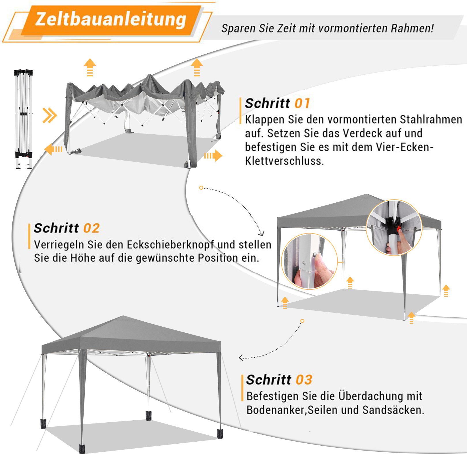 LUCKZON Pavillon 3x3m Pop Up Pavillion günstig online kaufen