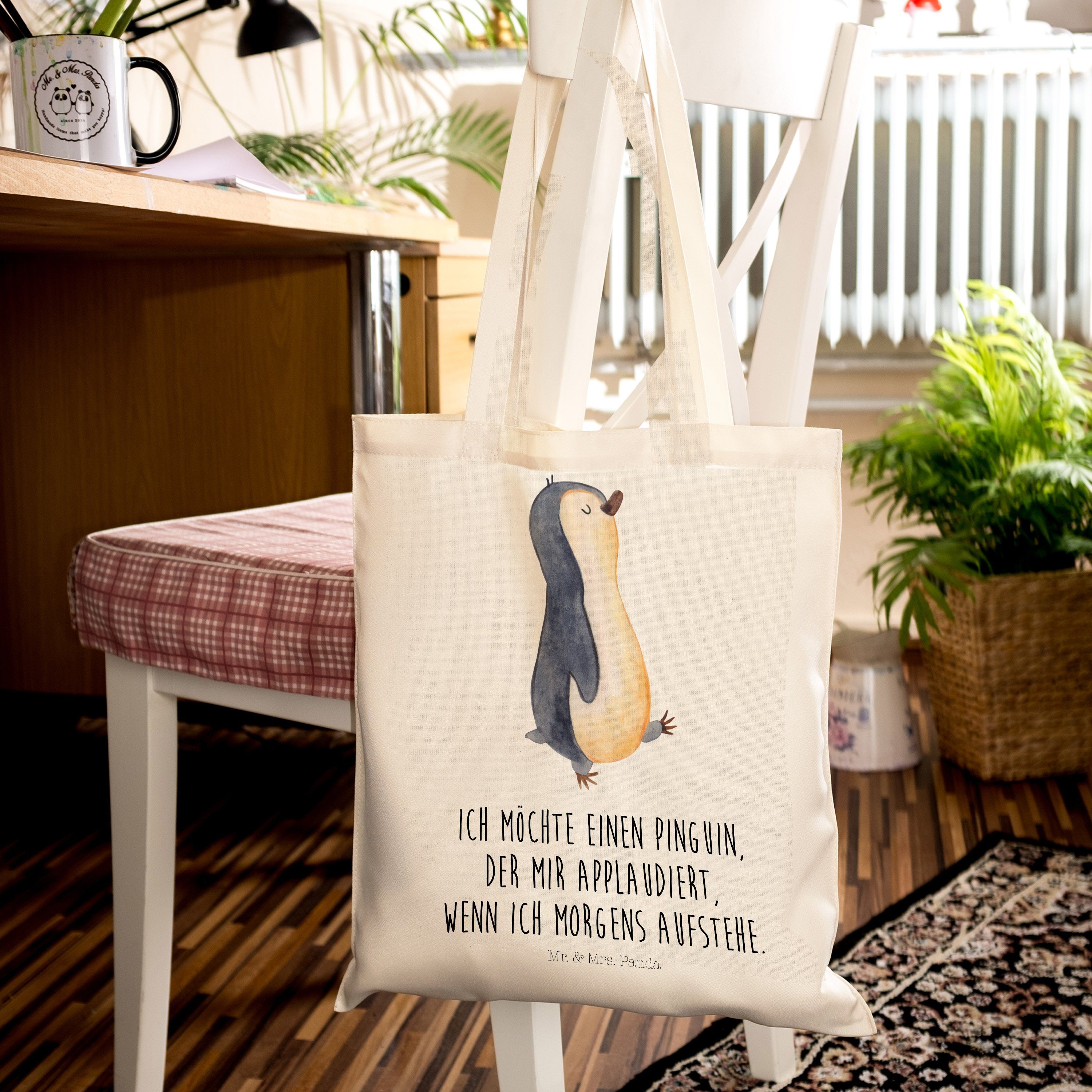 Mr. Beuteltas Tragetasche & Pinguin Panda - Stoffbeutel, Geschenk, Transparent Mrs. marschierend (1-tlg) -
