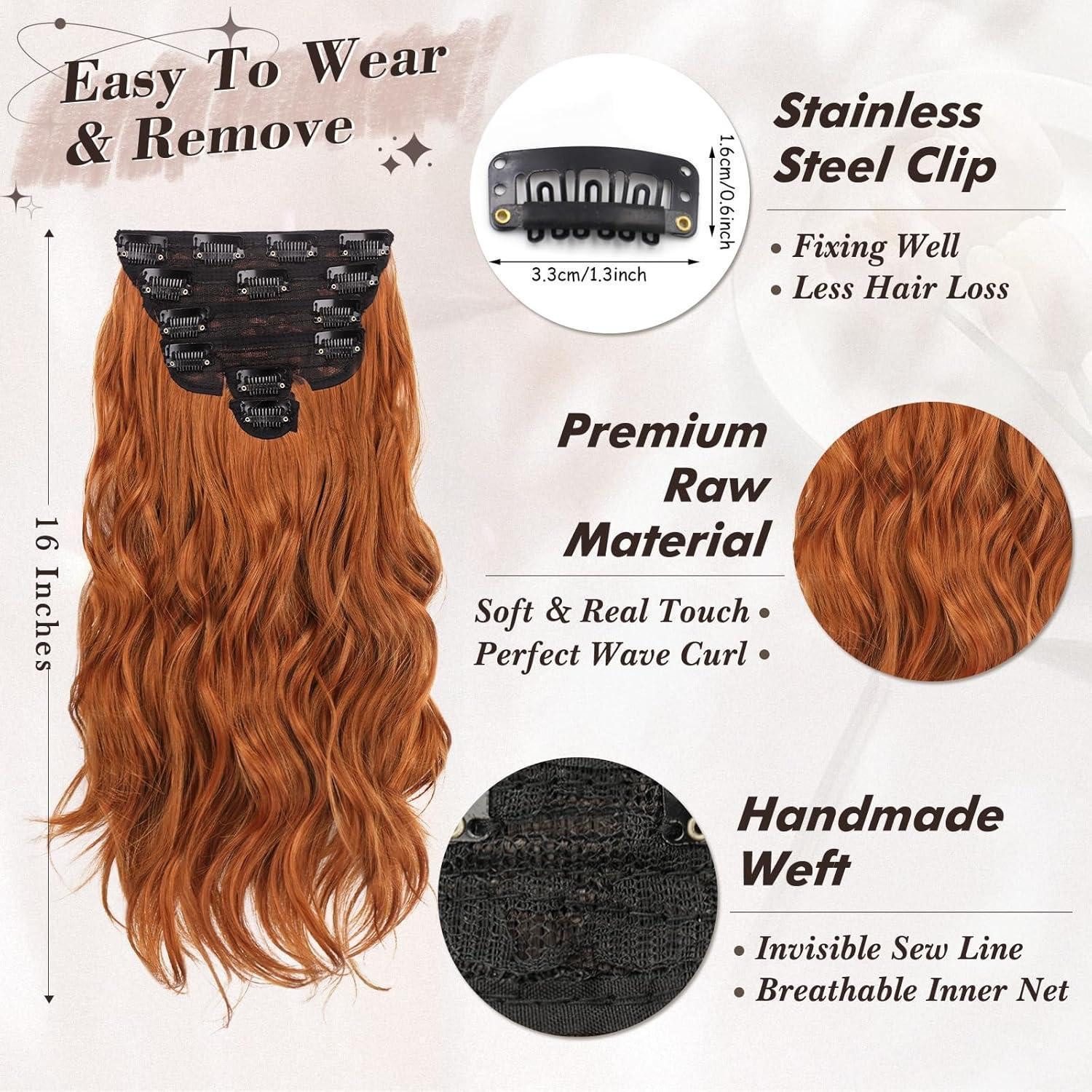 LuxusKollektion Kunsthaar-Extension Haarverlängerungen Clip In Haarteile Frauen 6Pcs 40 cm Ingwer Kupfer