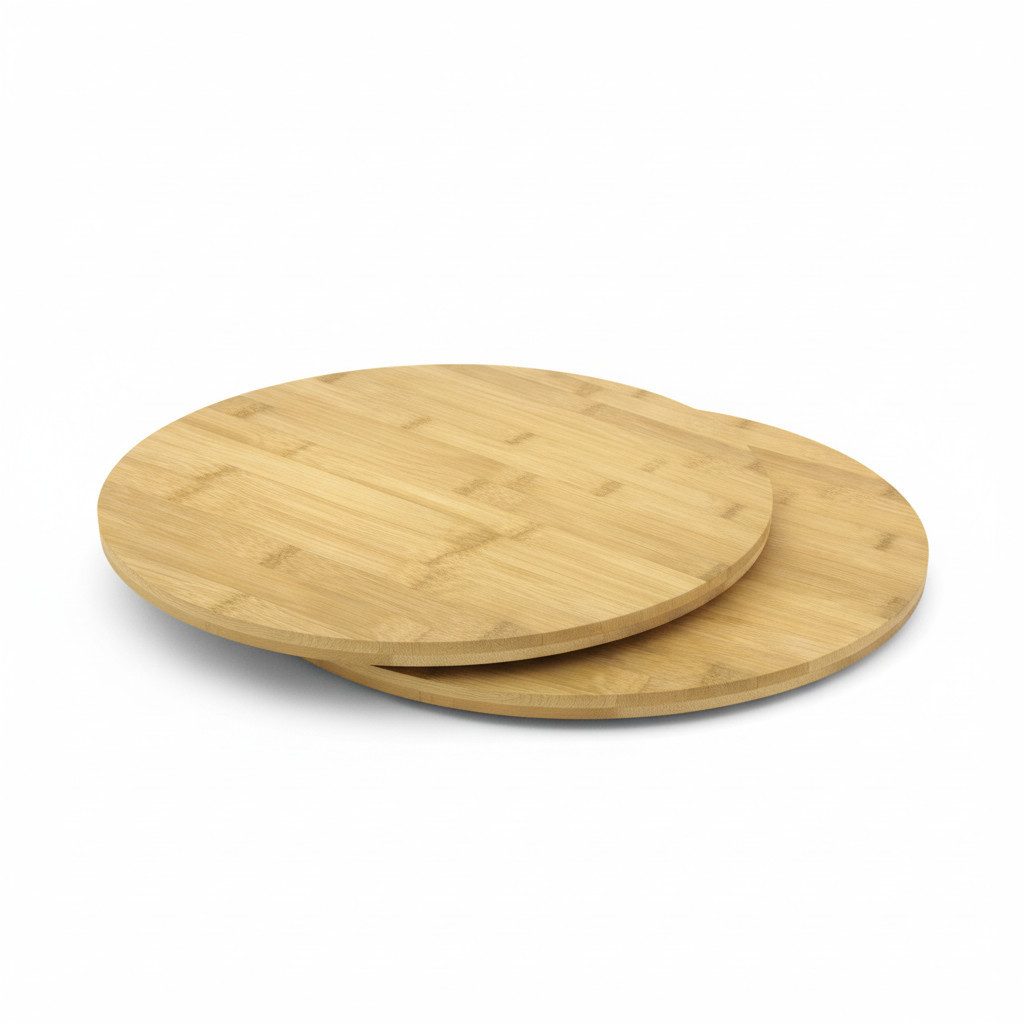 hausleben Pizzaschneidebrett Pizzabrett - Rundes Schneidebrett mit Griff und Schneiderillen, Bambus Kuchenplatte, (Holz Pizzateller für Flammkuchen, 2-St., 2 Servierplatten), Holzteller Servierbrett für Pizza, Leicht zu Reinigen