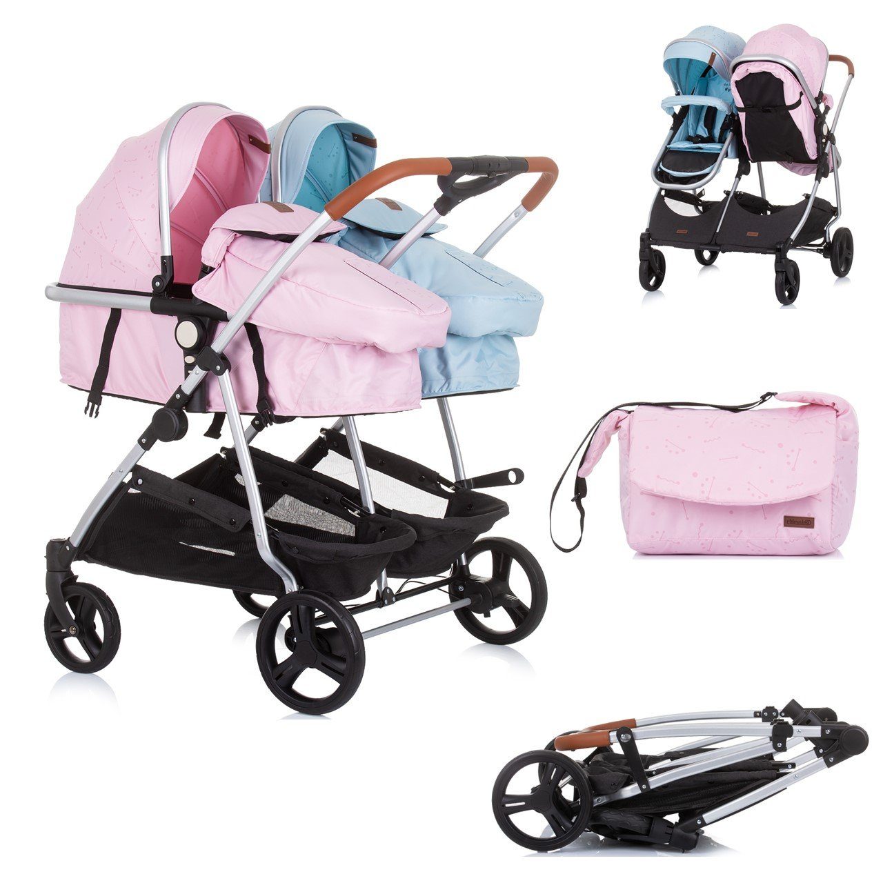 Chipolino Коляски Geschwisterkinderwagen Duo Smart, klappbar, umbaubar, verstellbar, Fußsack