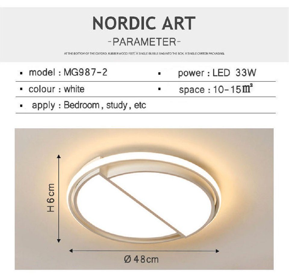 mit Deckenleuchten integriert, Daskoo LED Warmweiß/Neutralweiß/Kaltweiß, Rund Fernbedienung Deckenleuchte Deckenlampe 48cm Schlafzimmer, LED stufenlos dimmbar Weiss fest LED Dimmbar