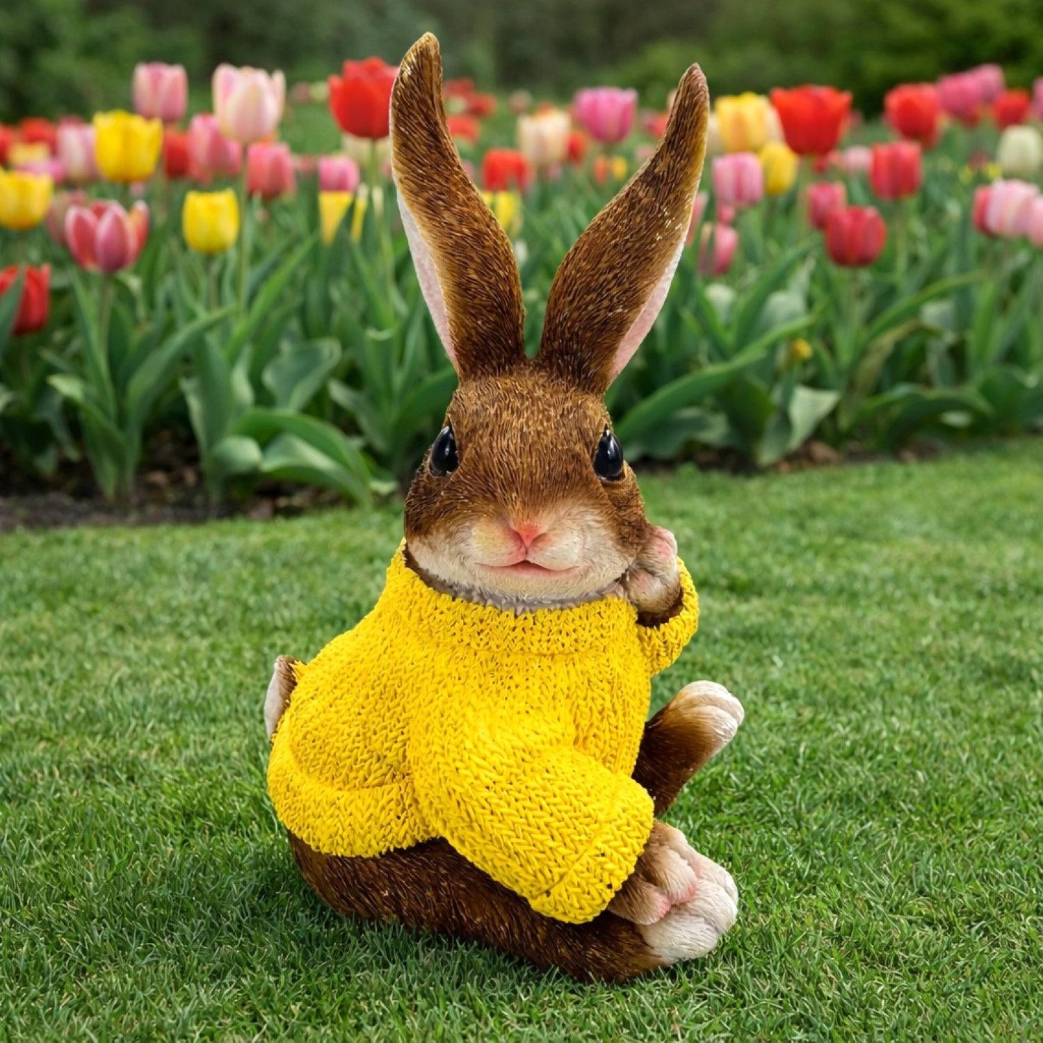 Online-Fuchs Gartenfigur süßer Hase im Pulli für außen - Deko Figuren Frühling, Sommer, (23 cm), aus langlebigem Kunstharz gefertigt, wetterfest - 23 cm groß