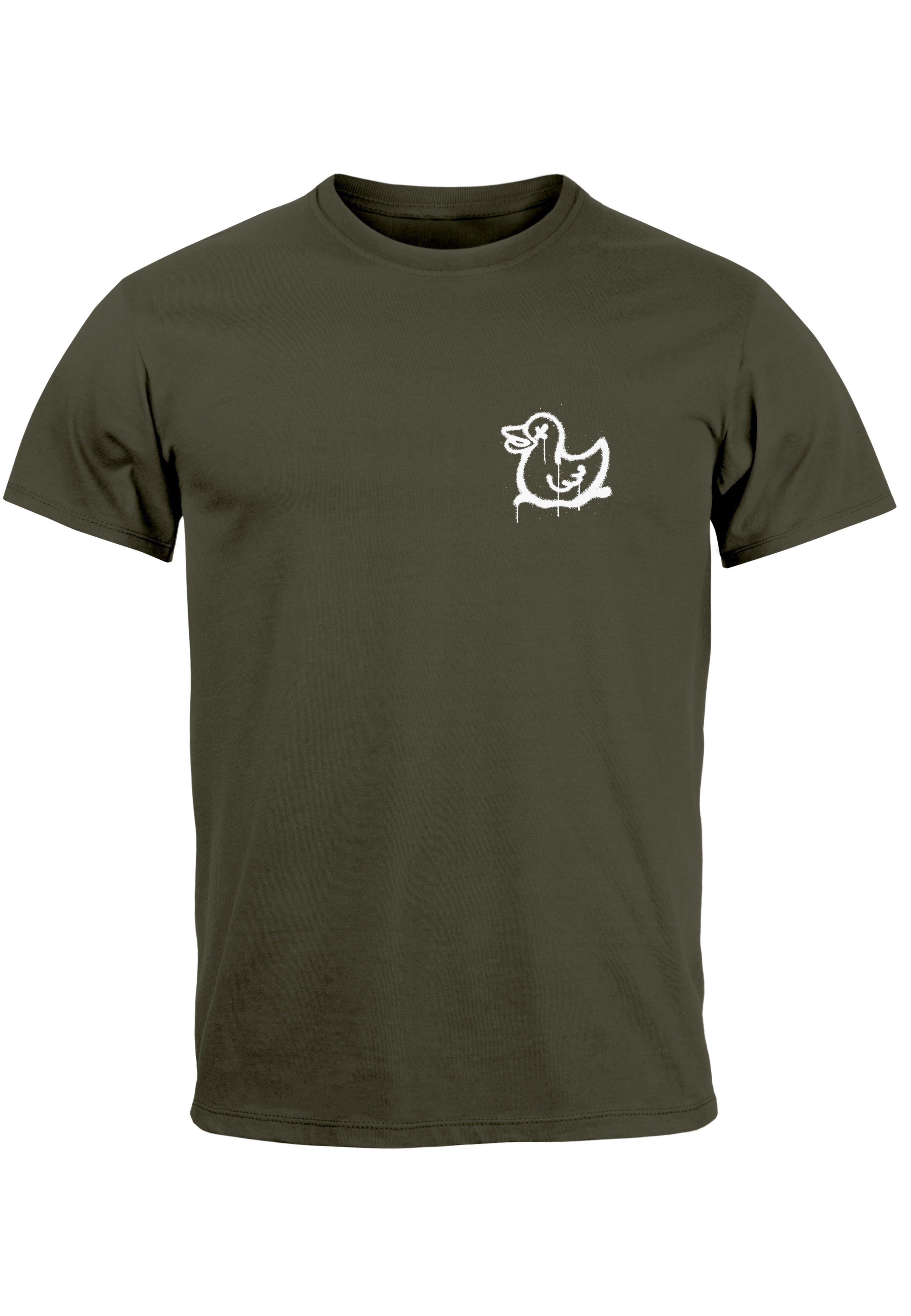 Neverless Print-Shirt Herren T-Shirt Drippy Duck Ente Graffiti Style Printshirt Fashion Stre mit Print army