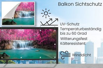 MuchoWow Balkonsichtschutz Wasserfall - Baum - Rosa - Natur (1-St) Balkonbanner, Sichtschutz für den Balkon, Robustes und wetterfest